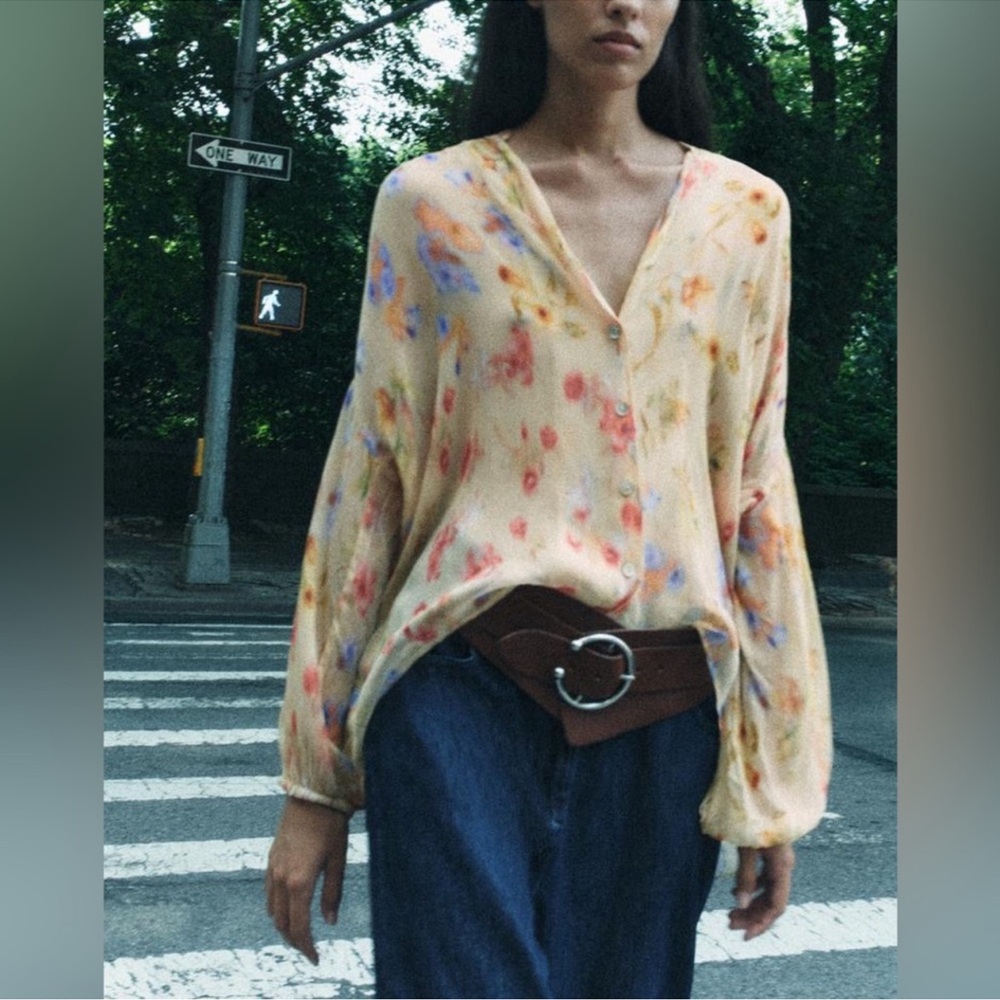 Zara Voluminous Floral Printed Blouse ZW Collection NWT